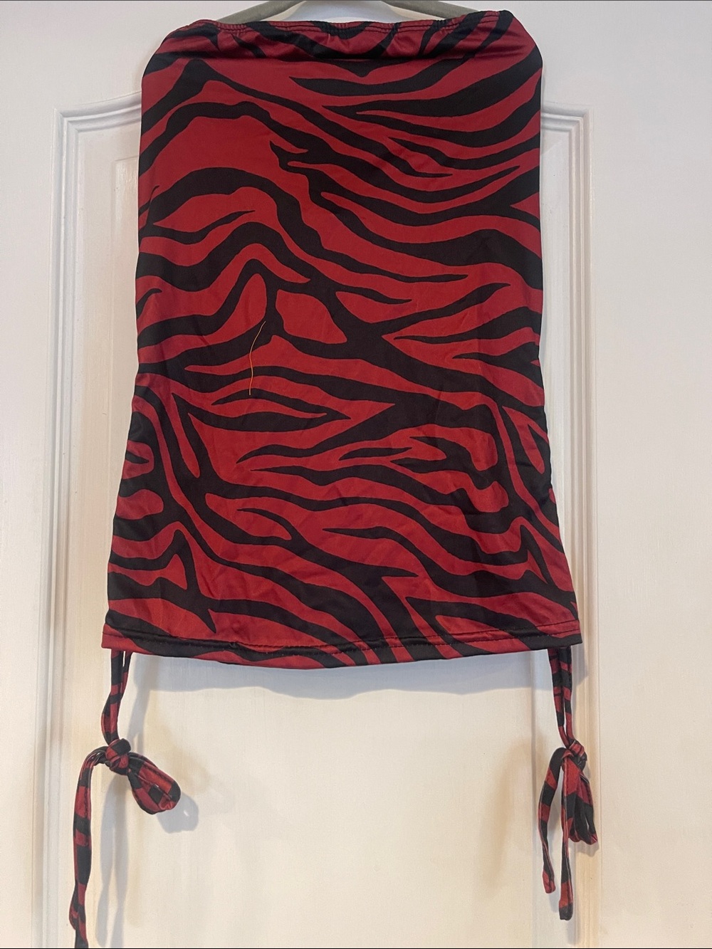 SHEIN Red and Black Zebra Print Strapless Side-Tie Tube Top